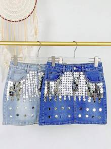 Sequined Denim Skirt