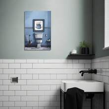 1pc Bathroom Wall Art Toilet Painting Canvas Prints Vintage Grey And Blue Artwork Funny Bathroom Poster For Home Bathroom Wall Decor