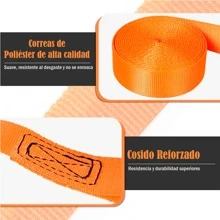 Vmingo 2pzs Sujetador Matraca Cinto 3m Auto Moto Carga Amarre 400kg	Tensor Acero cuerda de remolque cinturon de trinquete - Naranja - Ver 5