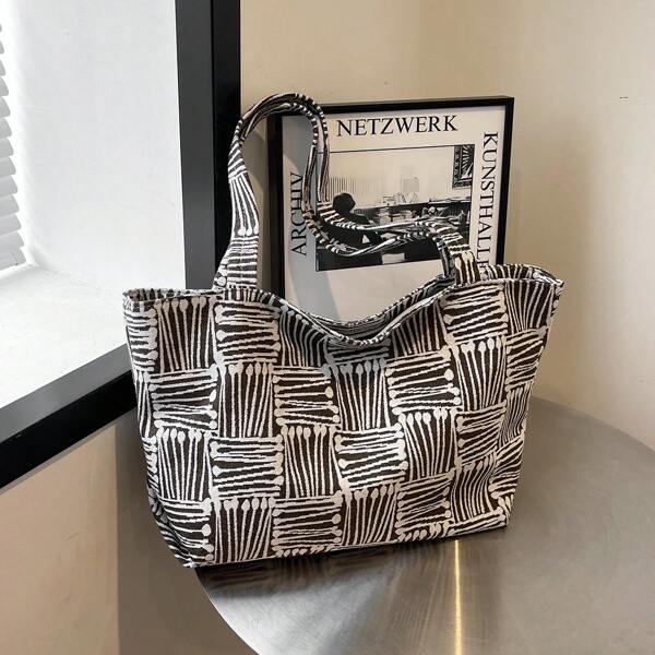 2025 Large Capacity Jacquard Canvas Tote Bag, Vintage Casual Student Bag