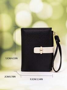 MINGYOU Women Short Wallet PU Bicolor Patchwork Mini Handbag Student Snap Fastener Multifunction Wallet Card Case Compact And Elegant Suitable As Holiday Gift For Women Wallet Mini Wallet Purse Wallet Small Wallet - Black - View 4