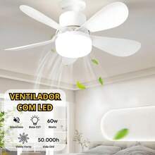 Ventilador de Teto Com Luz 60w Led 3 Tipos de Luz + Controle Remoto Ventilador C/ 5 Hélices Bivolt