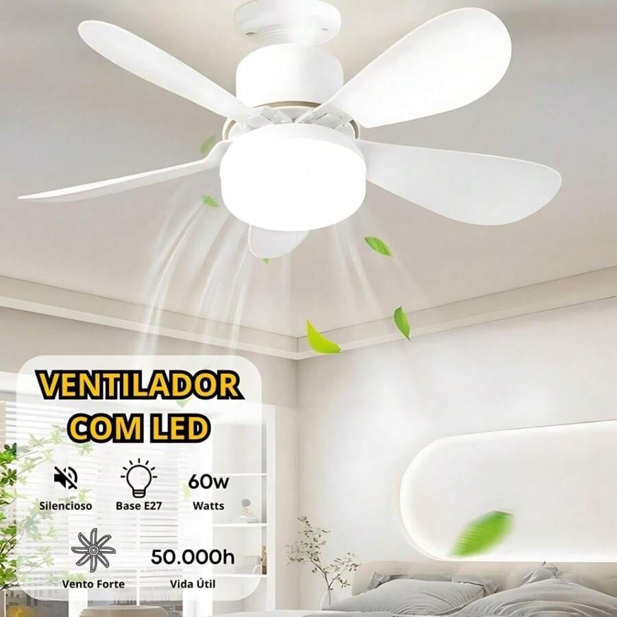 Ventilador de Teto Com Luz 60w Led 3 Tipos de Luz + Controle Remoto Ventilador C/ 5 Hélices Bivolt