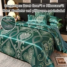 3 件套提花缎面羽绒被套，奢华欧式床上用品套装，柔软舒适，包括 1 个羽绒被套 + 2 个枕套 - 彩色 - 查看 13