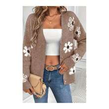 Floral Pattern Cardigan - 奶油色 - 查看 4