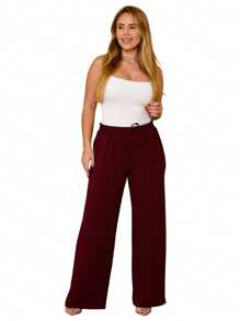 WIDE LEG HIGH WAIST PANTALONA PANTS WITH ELASTIC DUNA FABRIC - Burgundy - View 4