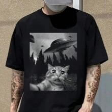 Scared Cat Comfortable Mesh T-Shirt 30.1 Various Sizes - 黑色 - 查看 1