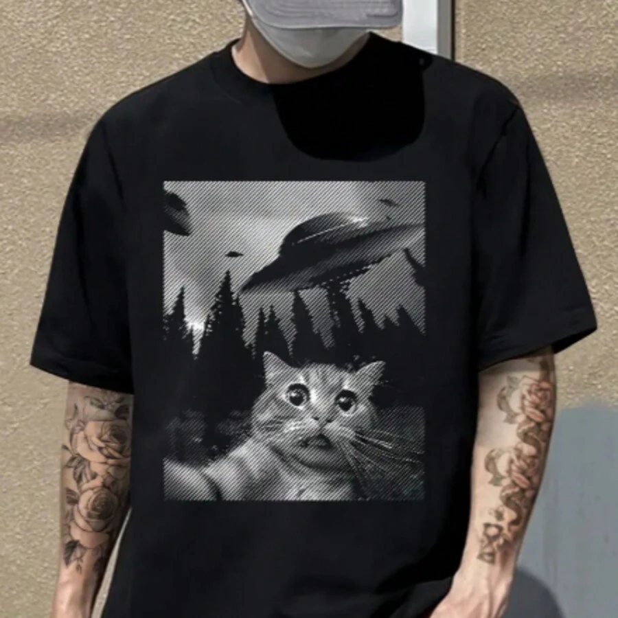Scared Cat Comfortable Mesh T-Shirt 30.1 Various Sizes - 黑色 - 查看 1