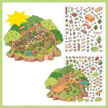 3 adesivos de cenário de minicasas 2,5D tamanho grande, Minha Casa Série 2, adequados para presentes, escritório, casa, marcação, etiquetagem, sala de aula, brinquedos de entretenimento, diário do aluno, paisagismo, adesivos decorativos faça você mesmo, material escolar, volta às aulas