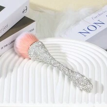 Nuevo cepillo de polvos para la cintura con rhinestones, cepillo de maquillaje de pelo suave extra grande para rubor, herramienta de manicura, artesanal de lujo, regalo elegante para mujeres, amigable para viajar - Blanco - Ver 8