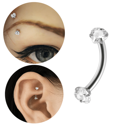 I like Accessories Piercing Rook Sobrancelha Vertical Labret Banana Aço Cirúrgico Zircônia coração 8mm