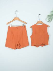 EMODA TWIL TAILORING SET VEST WITH SHORTS #SET #VESTSET #HOTSETS - 鏽棕色 - 查看 2
