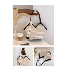 Bolso de capacidad grande con correa decorativa, bolso de paja vintage de nueva llegada primavera/verano 2025, bolso tejido versátil para el hombro para ir a trabajar, la playa, de compras, fiestas, niñas, estudiantes