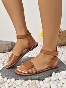 新款时尚女士平底凉鞋，适合约会、办公装 - 棕色 - 查看 4