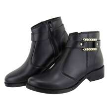 Short Boot Ankle Bootie Side Buckle Detail Foam Lining Comfort - 黑色 - 查看 2