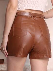 Leather Shorts With Pocket And Belt Attachment/LS267 - 棕色 - 查看 4