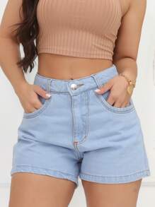 KISS ME LADY 910 Women's Shorts With Pockets Without Rips Plain Women's Denim Shorts With Pockets Plain Without Rips Natural Youth Denim Shorts 910-1 - 910# - View 10