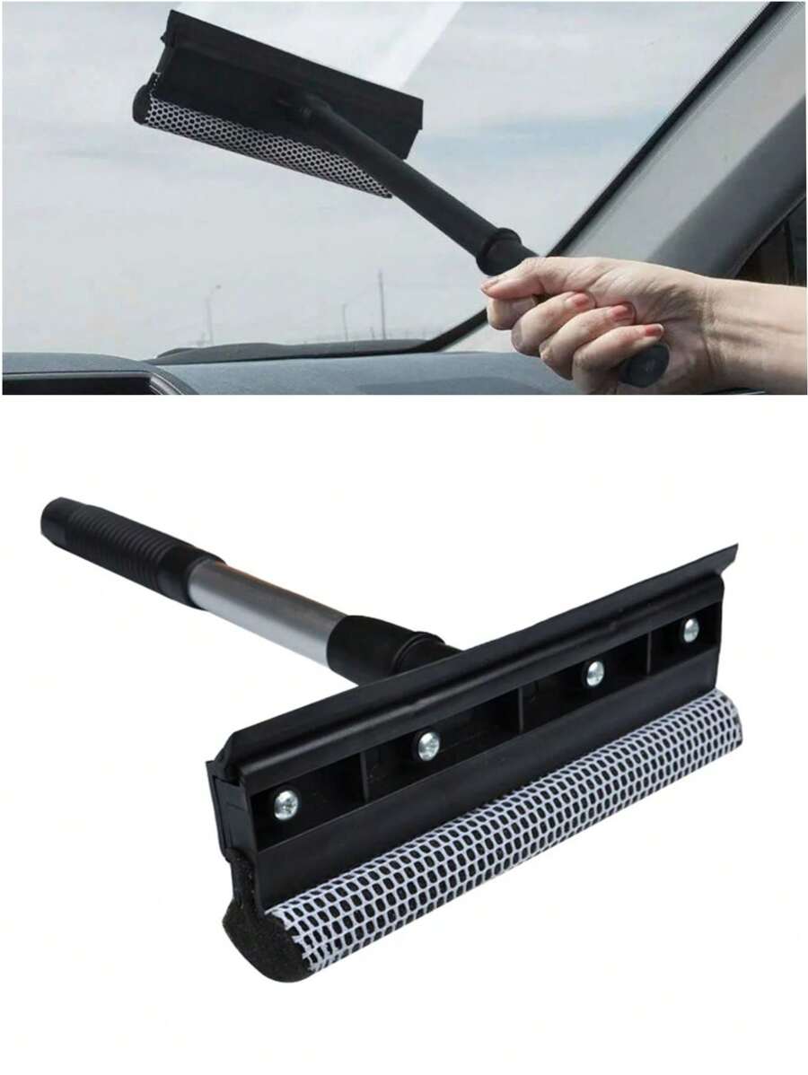 Herramienta de limpieza de ventanas doble funcion cepillo de esponja y goma escurridor multiusos portatil - Negro - Ver 1