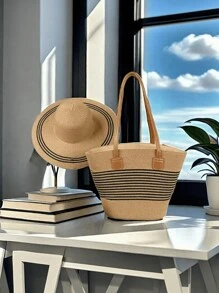 1 Straw Hat & 1 Straw Bag Vacation Casual Set