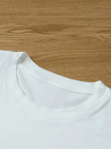 220g Heavy - Weight Pure Cotton T - Shirt With Retro - Style Wave Design And Text Beachy And Stylish - 白色 - 查看 5