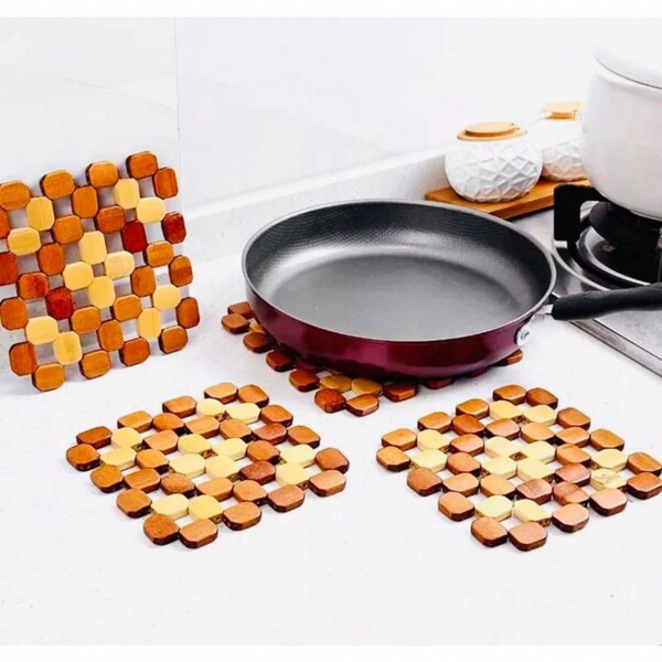 Kit 04 Descanso de Panela Bambu Natural Decoração Cozinha Gourmet Jogo Americano para Panelas
