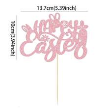 1 Stück Glitzer Kaninchen Karotte Kuchen Picker Rosa Happy Easter Kuchen Topper, Hasen Kuchen Dekoration für Happy Easter Geburtstags Party Zubehör