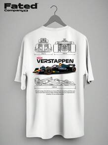 Max Verstappen Blueprint T-Shirt - Fated Car 100% Cotton - 白色 - 查看 1