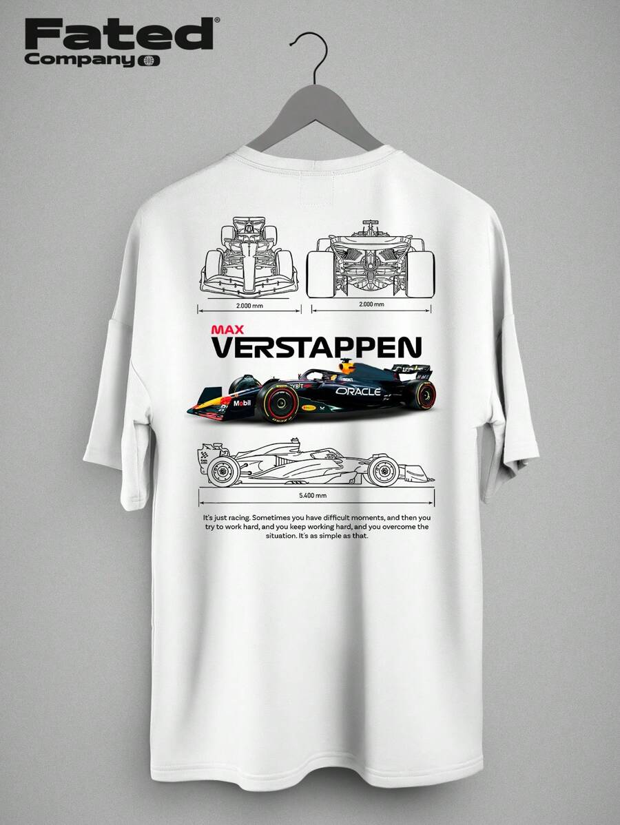 Max Verstappen Blueprint T-Shirt - Fated Car 100% Cotton - 白色 - 查看 1