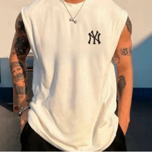 Men's Oversized Tank Top Stylish Gym 100% Cotton Scoop Neck Shirt Top - Black - View 3