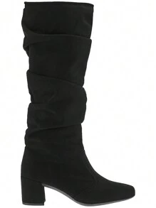 Women's Over-The-Knee High-Heel Long Boot With Low Square Heel Soft 452 - màu đen - Xem 2