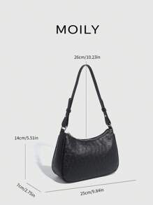 Bolso de mano con textura de avestruz, nuevo modelo de verano con bolso de hombro de calidad, bolso de sobaquera sencillo, bolso de media luna - Negro - Ver 8