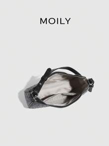 Bolso de mano con textura de avestruz, nuevo modelo de verano con bolso de hombro de calidad, bolso de sobaquera sencillo, bolso de media luna - Negro - Ver 7