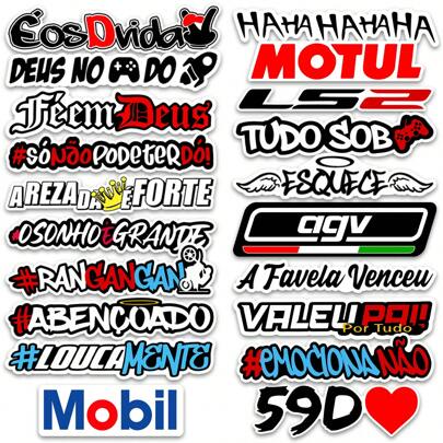 Kit 20 Adesivos Frases Carro Moto Bike Bag Caderno Notebook Sticker Cartela