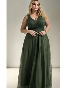Graduation Bridesmaid Dress With Bow Waist RNC Sleeveless Tulle Skirt Terracotta Olive Fuchsia Serenity Lilac Mint Marsala Up To Plus Size - 橄欖綠 - 查看 1
