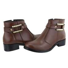 Short Boot Ankle Bootie Side Buckle Detail Foam Lining Comfort - Màu nâu Sô-cô-la - Xem 6