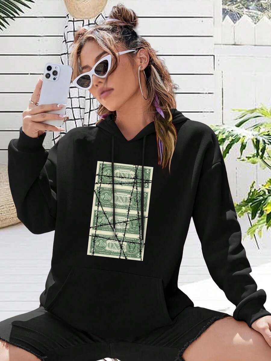 Wired Money Big Size Women Hoodie Sweatwomen Hoodies For Ladies Money Clip Lover - Black - View 1