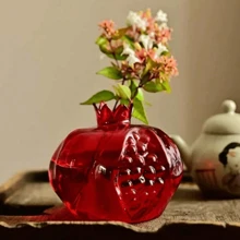 1pc High-End Glass Crafted Pomegranate Flower Vase, Desktop Decor, Flower Holder, Hydroponic Planter, Suitable For Home, Restaurant, Foyer, Gift Gifts Birthday Graduation