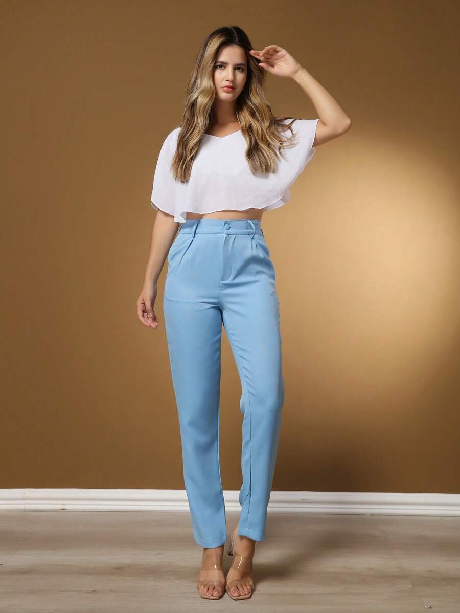 Women's Pants/Tailored Pants/Basic Pants/Elegant Pants/Skinny Pants/Blogger Pants/Fashion Pants - 淺藍色 - 查看 1