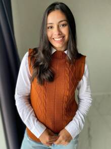 Women's Knitted Vest Braid Max Vest Overlay Knit Fashion Blogger - Camel - Ver 1