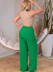 Duna Wide Leg Women's Pantaloons With Elastic Waist And Pocket - 綠色 - 查看 5