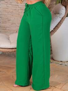Duna Wide Leg Women's Pantaloons With Elastic Waist And Pocket - 綠色 - 查看 4