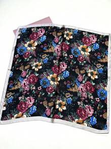 1件装女士时尚多功能头巾，饰有棕色花卉图案，斜纹真丝围巾，防晒沙滩披肩，发饰，腕带，头带/头巾 - 彩色 - 查看 11