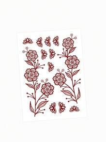 1pc Flower Temporary Tattoo For Women, Maroon Henna Tattoo Sticker For Double Hand And Fingers, Waterproof Fake Tattoo For Wedding Party And Festival - Multicolor - View 13