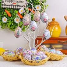 6PCS- Easter Egg Hanging Creative Braided Basket Eggs Easter Decorating Pieces Scene Layout Eggs - Multicolor - View 2