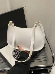 时尚简约单肩包，复古拉链手提包，轻巧多功能，百搭优雅，适合派对、聚会、工作通勤、化妆品和护肤品储存 - 白色 - 查看 6