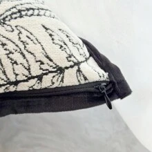 1 件雪尼尔拼布复古经典黑白树叶印花抱枕套 - 黑與白 - 查看 6