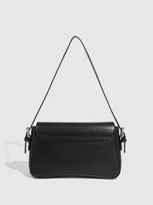 勃艮第包，极简纯色女士单肩包，翻盖单肩包，法棍包，手提包，腋下包，方形包，1 个 PU 皮革纹理包，漆皮鳄鱼纹 PU 时尚多功能优雅性感适合手持、单肩、工作、商务、通勤、户外、旅行，包包尺寸：27 * 15 * 6 厘米 - 黑色 - 查看 7