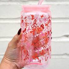 Sip Sip Hooray Coquette Valentine Glass Can Cup With Lid And Straw Gift For Girlfriend, Galentine Day Gift Custom Glass Cup Cute Beer Can Iced Coffee Glass Cup