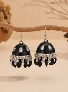 1 Pair Luxurious Elegant Flower Design Decorated Earrings With Tassel, Versatile Bollywood Style Jewelry Gift Suitable For Women's Daily, Festival, Wedding And Party Wear - Multicolor - View 11