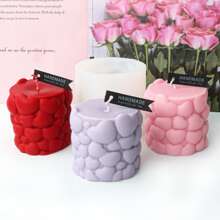 1 件情人节爱心雕刻圆柱蜡烛硅胶模具手工浮雕心形图案柱状模具适用于肥皂树脂石膏粘土制作工具家居装饰礼物